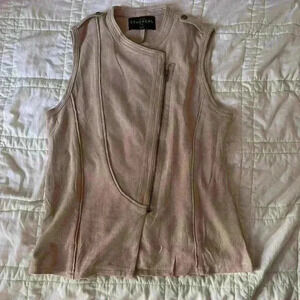 Ethereal Los Angeles beige faux suede zip up vest Large